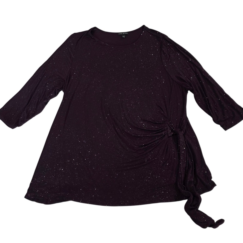 Lane Bryant Pullover Top Womens Purple 18/20 3/4 Sleeve Side Tie Raglan‎ Stretch